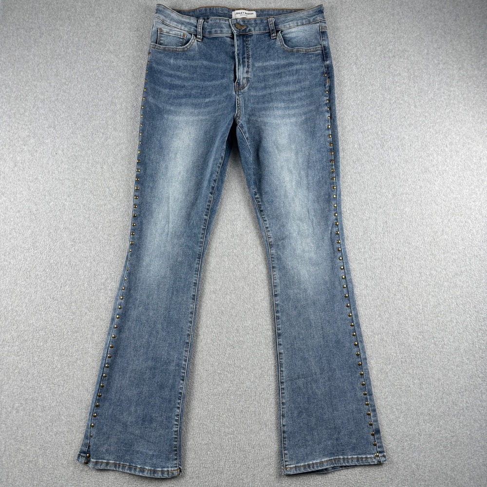 Ashley Mason Jeans Womens 13/31 AMRO-1747STUD Blue Studded Flare Stretch Denim